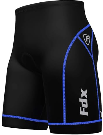 FDX Men's Cycling Shorts 3D Padded Lightweight MTB Undershorts - Breathable, Quick Dry, Anti Slip Cycle Underwear for Biking (Black/Blue, Large)