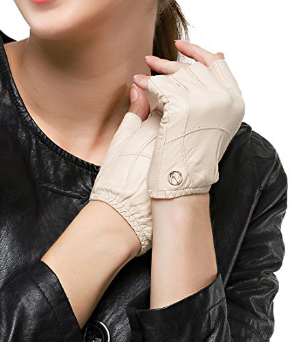 Nappaglo Damen Lederhandschuhe für fahren Halbfinger fingerlose Lammfell Leder Fitness Outdoor kurz ungefüttert Handschuhe