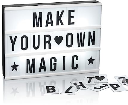 EASYmaxx LED Leuchtkasten-Set | Inklusive 173 austauschbare Buchstaben und Symbole | Wahlweise batteriebetrieben oder per USB Anschluss [A4 Format]