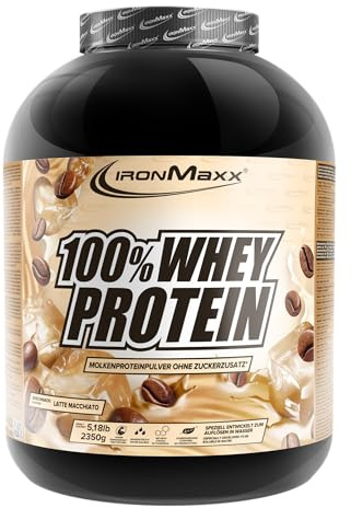 IronMaxx 100% Whey Protein Pulver 2350g - Latte Macchiato | Cremiger Eiweißshake mit BCAAs & EAAs | High Protein, Low Carb & zuckerarm | Ideal für Muskelaufbau, Diät & Fitness Design kann variieren