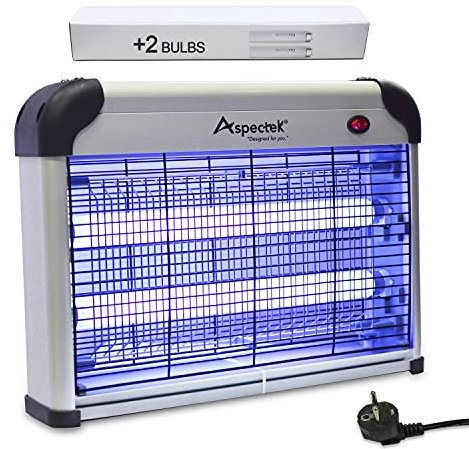ASPECTEK Potente Insetticida Elettrico per Interni con Attrazione Ultravioletta Viola- Efficiente Controllo degli Insetti, Lampada Antizanzare, Trappola Zanzare (con 2 lampadine di ricambio)