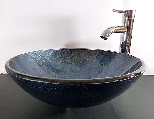 Aufsatz Glas Waschbecken grau blau Waschschale rund Waschtisch 42cm