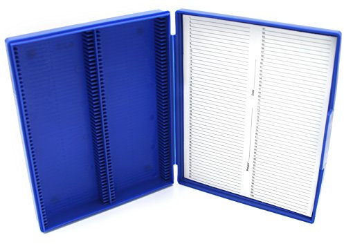 Heathrow Scientific HD15991A Präparatekasten für 100 Objektträger, Polypropylene, Economy, 210 mm Länge x 169 mm Breite x 37 mm Höhe, Blau