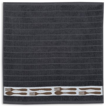KRACHT, Geschirrtuch Frottier, Messer+Gabel schwarzgrau, 50/50 cm, 100% Baumwolle