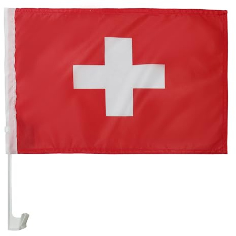 AZ FLAG Autofahne Schweiz 45x30 cm Helvetische Mesh-Polyester Saugnapf | Für außen Autoflagge genähte wetterfeste Ausführung mit Kunststoffstab