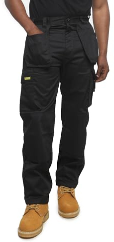 SITE KING Mens Cargo Holster Pocket Work Trousers (38 Waist / 29 Short Leg, Black)