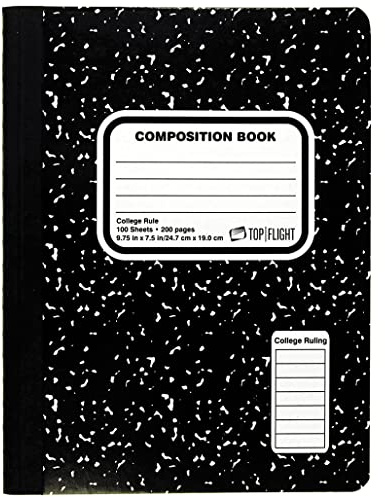 Top Flight Sewn Marble Composition Book, Black/White, College Rule, 9.75 x 7.5 Inches, 100 Sheets (41350)
