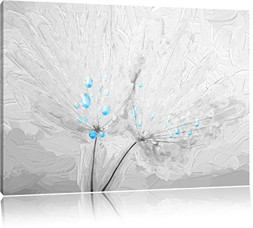 Pixxprint Blaues Blatt mit Wasserperlen, Bild, Größe: 120x80cm, Leinwandbild, fertig gespannt, Wandbild, Dekoration, Kunstdruck, kein Poster