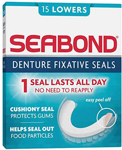 Seabond Denture Fixative Seals, Soft Adhesive Cushion, Last All Day & Protect Gums, 15 Lowers