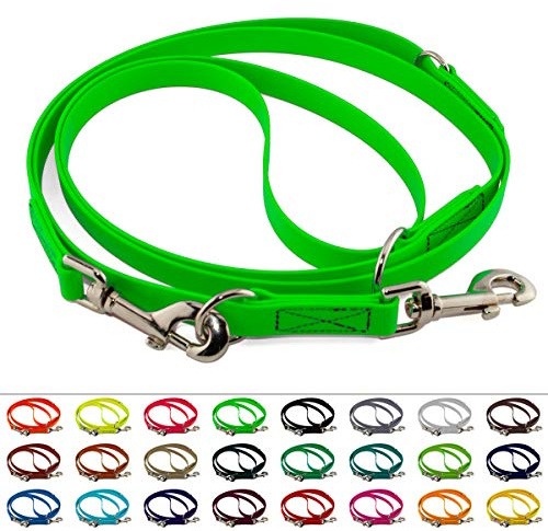 LENNIE Verstellbare BioThane Führleine, 9mm breit, 3m lang, Neon-Grün, genäht, Doppelleine