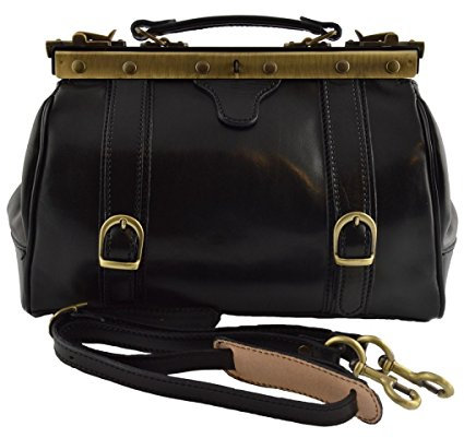 Dream Leather Bags Made in Italy toskanische echte Ledertaschen Echtes Leder Doktortasche, 2 Schnallen Farbe Schwarz - Italienische Lederwaren - Aktentasche