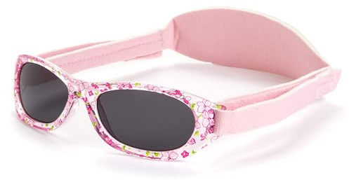 Kiddus Lunettes de Soleil Bébé 6-18 Mois, pour Fille et Garçon, Filtre UV400 CAT 3, Protection 100% UVA UVB, Sans BPA, Bande Ajustable, Légères - 01 Rose Fleurs