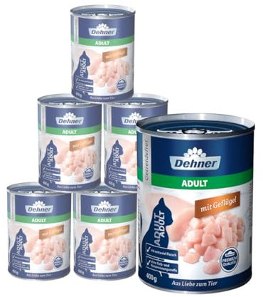 Dehner Premium Katzenfutter, Nassfutter gereidefrei, für ausgewachsene Katzen, Geflügel, 6 x 400 g Dose (2.4 kg)