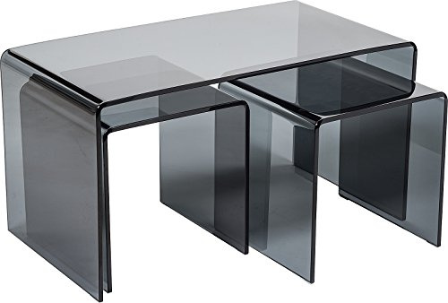 MODERN FURNITURE DIRECT Modena Designer Curved Glass Coffee Table Set of 3, 12mm Thick Tempered Bent Glass Nest of Tables, 86 x 46cm, Black