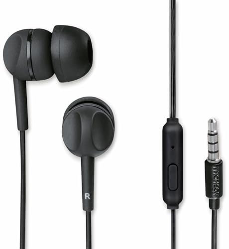 THOMSON Ecouteurs Filaire Jack Intra-Auriculaires avec Micro (Oreillettes filaires Intra, Prise Jack 3.5 mm, Micro et Fonction Télécommande, Compatible Samsung MP3 Tablettes Ordinateurs) Noir