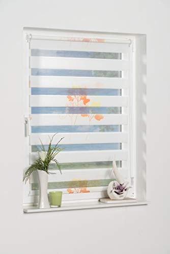 K-home 831196-2 Klemmfix Doppelrollo Denia ohne Bohren Orange 50 x 150 cm (B x L) Design:Blume