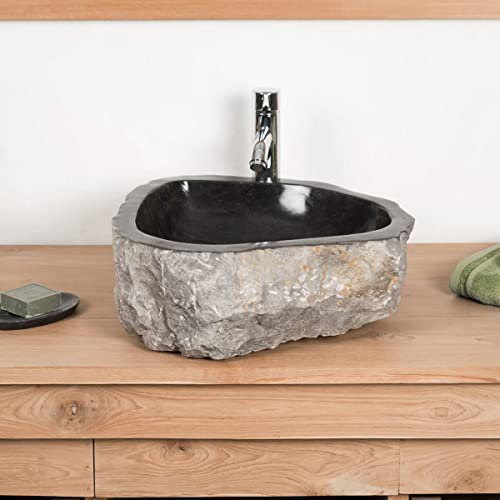 Wanda collection - Grande Vasque de Salle de Bain à Poser Roc en marbre Noir