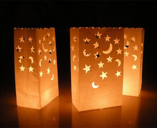 A Liittle Tree Luminary Candle Lantern Paper Bags Party Wedding Birthday Celebrations (Moon and Stars, 30)