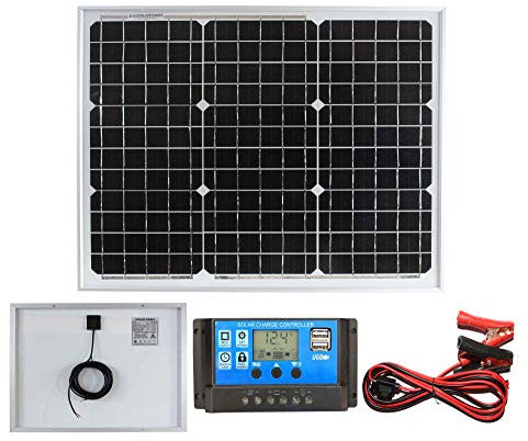LOWENERGIE 30W Mono Solar Panel Battery Charging Kit with Charger Controller for Caravans, Motorhomes, Boats & Any Flat Surface. K1