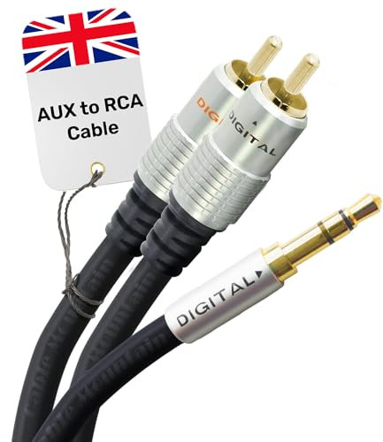 CableMountain 5m RCA to 3.5mm Cable - Phono to Mini Headphone Jack - Gold Plated Male-to-Male Phono to 3.5mm Jack Cable for Turntable, TV and Speakers