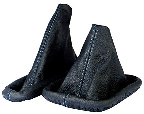 Schaltsack für BMW 3er e36 Set mit Handbremsmanschette - Bj. 1990 - 2000 - Schwarz - Blau - Schaltmanschette Manschette für Schaltung & Handbremse Handbremssack - Abdeckung aus Echtleder - A0186