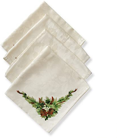 Benson Mills julband konstruerade tryckta tygservetter till jul, vinter och semester bordsdukar (48 cm x 48 cm servetter uppsättning med 4, julband)