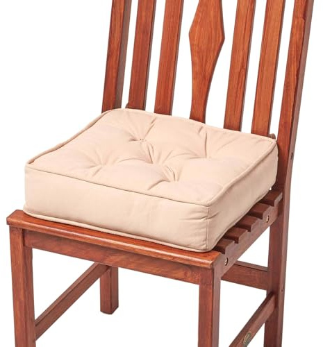 HOMESCAPES Beige matstol boosterkudde, stor fast 40 cm fyrkantig sittdyna med stödjande 10 cm tjock lyft, lyxig mjuk bomullskudde för äldre, postoperativ och graviditet