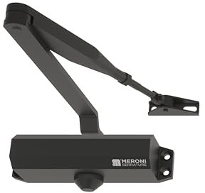 MERONI SERRATURE Chiudi Porta Aereo a Forza Variabile con Braccio Standard - Chiudiporta Meroni Modello Ambidestro, Ideale per Porte in Legno, Alluminio e Metallo, Certificato C (Nero)