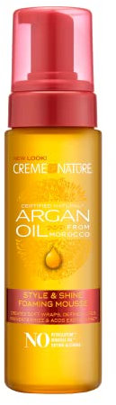 Creme of Nature - Foaming Mousse, Espuma Líquida para Rizos, con Aceite de Árgan, Hidrata, Define y Estiliza el Cabello, Previene el Encrespamiento, para Pelo Rizado u Ondulado - 207 ml