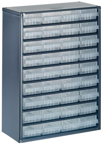 Raaco Kleinteilemagazin C9-36 mit 36 Schubladen zur Kleinteile Ordnung | Tragkraft 30 kg, 15 x 30.6 x 41.7 cm, geeignet für Wandmontage, Schraubenregal für Kleinteile für Werkstatt Ordnungssystem