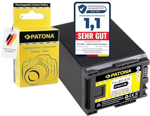 PATONA BP-828 Batterie 2670mAh Compatible avec Canon Camcorder FS11 FS21 FS22 HF10 HF20 HF100 HG20 XA20 XA40 XA60 Legria FS200 FS306 FS406 GX10 HF G10 G40 G50 M30 M40 M400 S10 S100 BP828 BP 828
