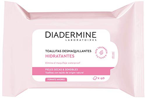 Diadermine - Toallitas Desmaquillantes Hidratantes, 25 uds, para pieles secas y sensibles, eliminan el maquillaje eficazmente e hidratan la piel