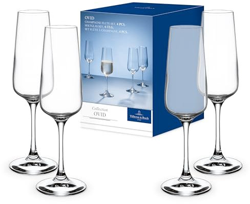 Villeroy & Boch - Ovid Bicchiere da Champagne, Spumante Set di 4 Trasparente, Lavabile in Lavastoviglie, Flutes Champagne Cristallo, Flute Prosecco, Set Bicchieri Champagne, Cristallo