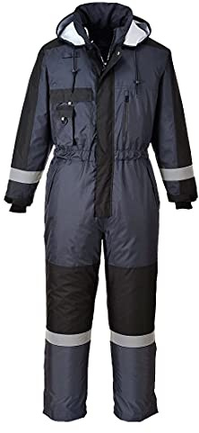 Portwest S585 Mens Hi Vis Waterproof Winter Overalls Quilt Lined Thermal Boiler Suit 300D Oxford Taped Seams Reflective Double Knee for Construction Highways Rail Outdoor, Navy, XXL