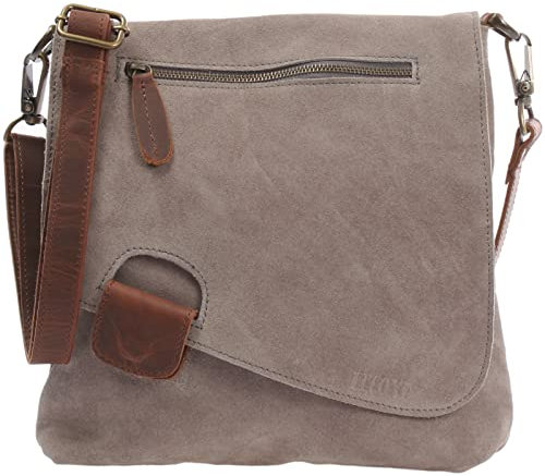 LECONI Umhängetasche für Damen Crossbag Veloursleder Echtleder Natur Damentasche Schultertasche Ledertasche Freizeittasche für Frauen Wildleder Handtasche 29x29x6cm grau LE3027-VL