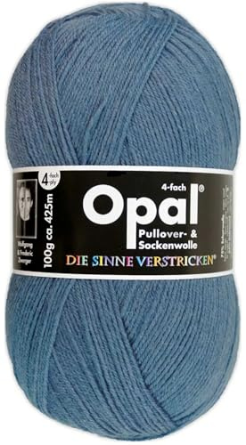 Opal Uni (425m) 4-fädiges Garn - Wollmischung, leuchtende Volltonfarben, Garn für warme Socken und Pullover, 5195 Jeansblau, 1 x 100 g