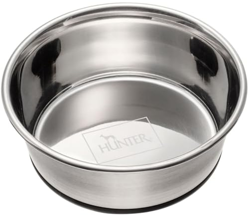 HUNTER Edelstahlnapf für Hunde und Katzen | Edelstahl, Silikonrand am Boden, Pflegeleicht und spülmaschinengeeignet, Farbe: Silber, Größe: 190 ml