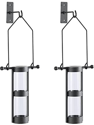 Danya B. QB102-2 Modern Home Décor - Wall Mount Hanging Glass Cylinder Vase Set with Metal Cradle and Hook