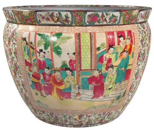 Red Lantern ORIENTAL Furniture 14 Rose Medallion Porcelain Fishbowl Planter