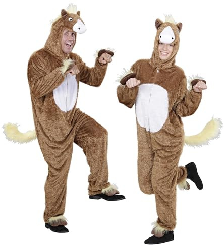 W WIDMANN MILANO Party Fashion - Kostüm Pferd aus Plüsch, Overall mit Kapuze und Maske, Karneval, Mottoparty