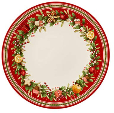Villeroy & Boch Winter Bakery Delight Speiseteller, 27 cm, Premium Porzellan, Weiß/Rot