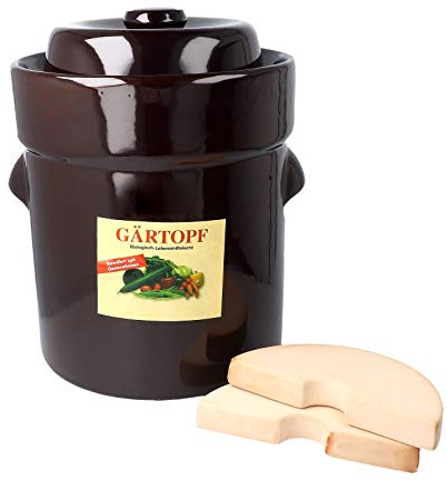 Gärtopf-Set braun 5l mit Deckel | Fermentiertopf aus Steinzeug mit Deckel - mit Rezepten für Sauerkraut, Gurken & Bohnen - ohne Chemie, natürlich fermentieren
