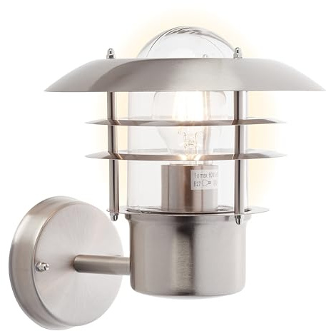BRILLIANT Lampe Terrence Außenwandleuchte stehend edelstahl | 1x A60, E27, 60W, g.f. Normallampen n. ent. | IP-Schutzart: 44 - spritzwassergeschützt | Für LED-Leuchtmittel geeignet