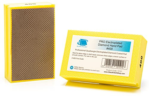 Glass Polish PRO Diamond Hand Polishing Pad, Grit 400 Fine Foam Sanding Block for Finer Finishes and Smooth Sanding of Glass, Tiles, Ceramics, Concrete, Granite, Marble, and More - GP15101