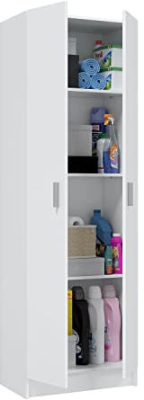 Habitdesign Armario Multiusos 2 Puertas 3 Estantes, 180x59x37 (AltoxAnchoxFondo - en cm), Armario Auxiliar en Color Blanco Mate