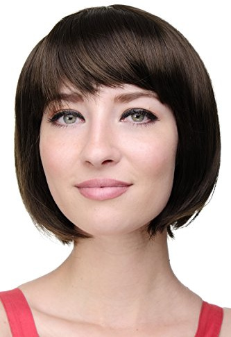 WIG ME UP - 703-8 Sexy Bob, Perücke, gerader Pony, Braun, Mittel-Aschbraun