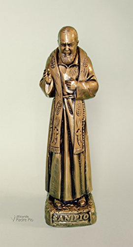 Statua Padre Pio 'benedicente' con stola, alta cm50 in resina, effetto bronzato