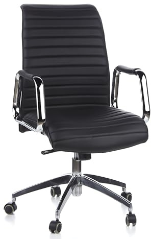 hjh OFFICE 600910 Fauteuil de Direction ASPERA 10 Cuir Noir/Chrome Fauteuil de Bureau Haut de Gamme, Dossier moyennement Haut