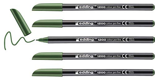 edding 1200Fasermaler fein - oliv-grün - 5 Stifte - Rundspitze 1 mm - Filzstift zum Zeichnen und Schreiben - für Schule, Mandala
