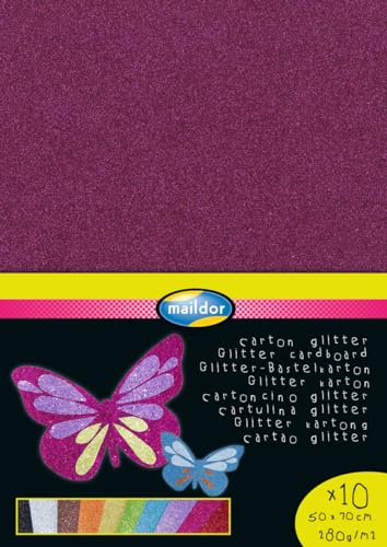 Clairefontaine 195599C - Packung Glitterkarton mit 10 Bogen 200g 50x70 cm, verleiht Ihren Kreationen einen schönen Glitzereffekt, farbig sortiert, 1 Pack
